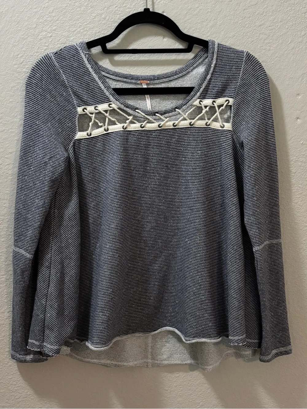 Free People Gray Striped Lacey Love Top Size XS